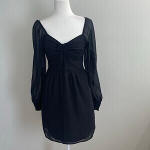 Hollister Black Milkmaid Smocked Mini Dress Size Medium Sheer Sleeves